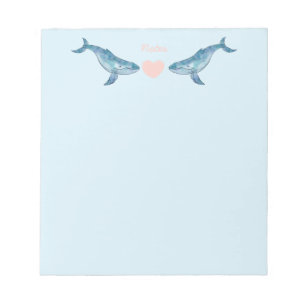 Humpback Whale Pink Heart Blue Notitieblok