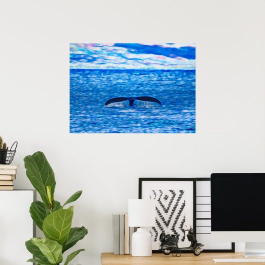Humpback Whale Tail voor de kust van Maui Hawaii Poster (Thuiskantoor)