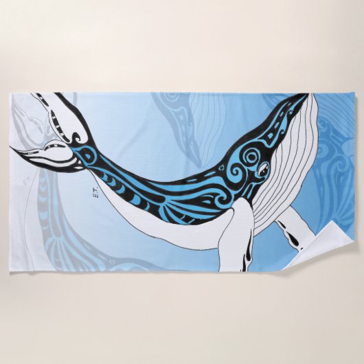 Humpback Whale Tribal Spirit Blue Art Strandlaken (Voorkant)