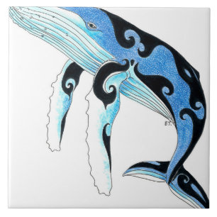 Humpback Whale Tribal Spirit Blue Art Tegeltje