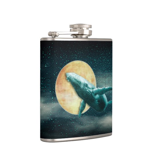 Humpback Whale Vliegt naar de Mon Wrapped Kolf Heupfles (Rechts)