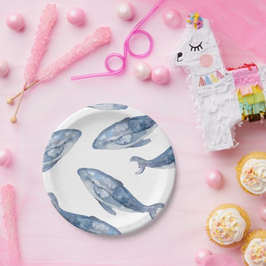 Humpback Whales in Waterverf Papieren Bordje (Feest)