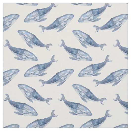 Humpback Whales in Waterverf Stof (Swatch)