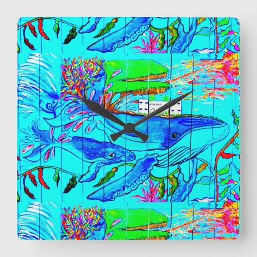humpback whales wall clock vierkante klok (Voorkant)