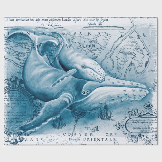 Humpbacks Blue  Map Cadeaupapier (Vlak)