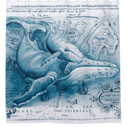 Humpbacks Blue  Map Douchegordijn (Voorkant)