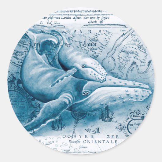 Humpbacks Blue  Map Ronde Sticker (Voorkant)