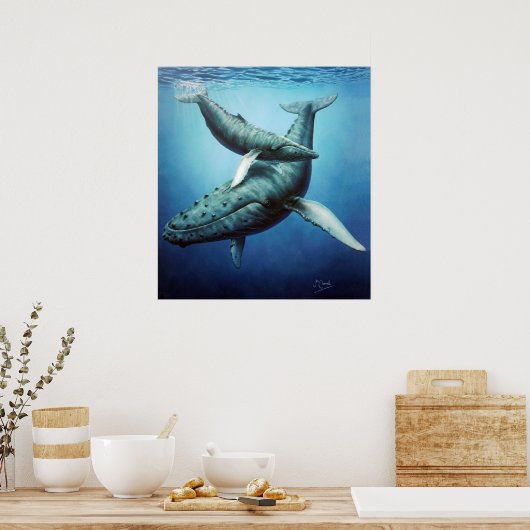 Humpbacks 'Serenity' moeder en kalf-canvas print (Keuken)