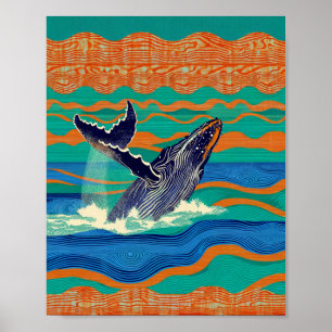 Humpbackwal Houtsnedeprent Poster