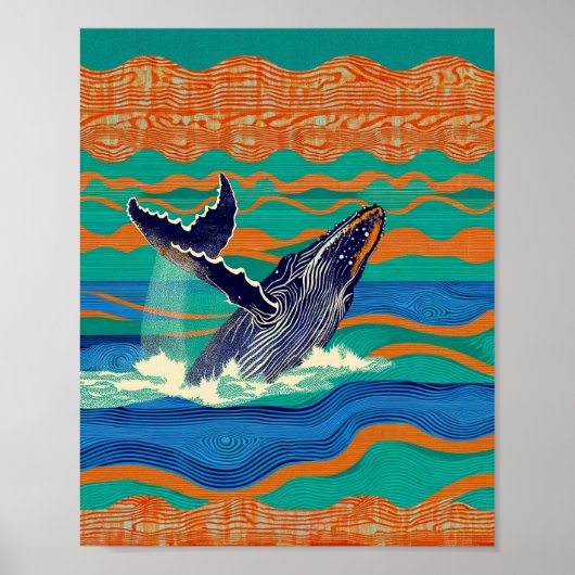 Humpbackwal Houtsnedeprent Poster (Voorkant)