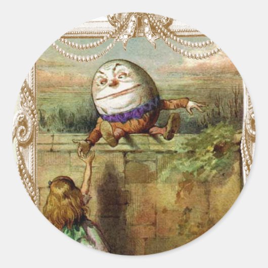 Humpty Dumpt en Alice Ronde Sticker (Voorkant)