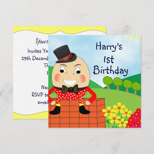 Humpty Dumpty kinder Cute Birthday Party Kaart (Voorkant / Achterkant)