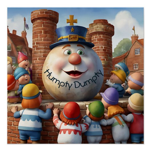 Humpty Dumpty kinderrijm waterverf op Perfect Poster (Voorkant)