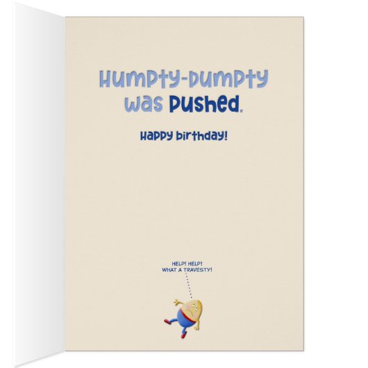 Humpty Dumpty News Flash Funny Birthday Kaart (Binnen (Rechts))