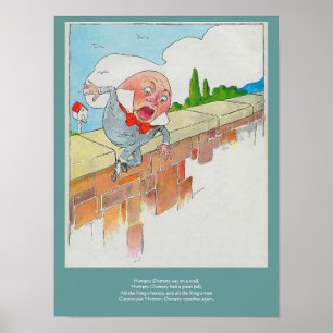 Humpty Dumpty op Muur Moeder Gans Kwekerij Rijm Poster