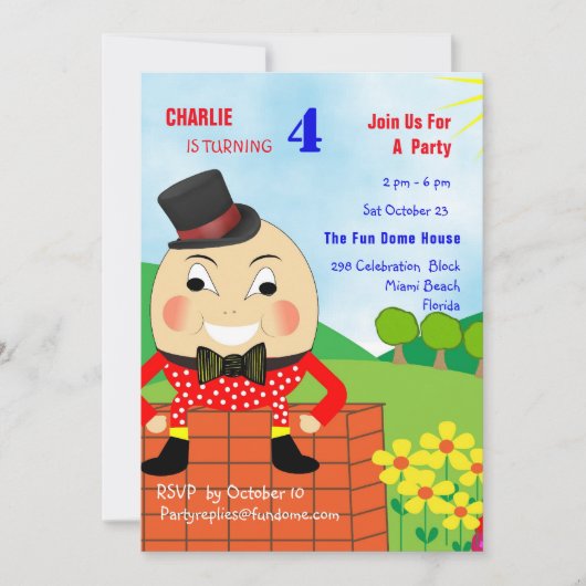 Humpty Dumpty Thleed Kids Birthday Party Editable Kaart (Voorkant)
