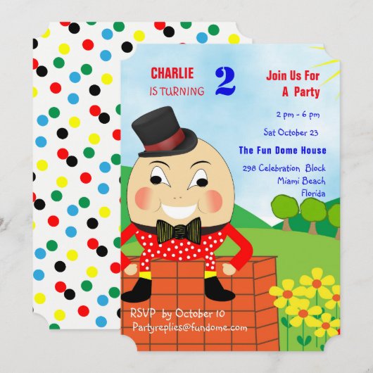 Humpty Dumpty Thleed Kids Birthday Party Editable Kaart (Voorkant / Achterkant)