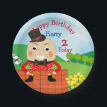 Humpty Dumpty Thleed Kids Birthday Party Editable Papieren Bordje<br><div class="desc">Zo'n schattig hobbelig kinderritme met de naam kinder feeststijl,  met een schokkende glimlach waarmee Humpty aan de muur zat en zo gemakkelijk aan te passen aan de leeftijd,  de naam en de verjaardag van je kind,  of misschien wel de details van het paasfeest.</div>