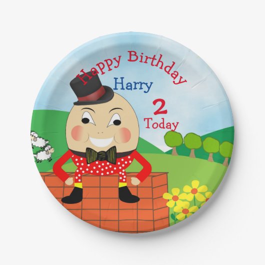 Humpty Dumpty Thleed Kids Birthday Party Editable Papieren Bordje (Voorkant)