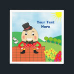 Humpty Dumpty Thleed Kids Birthday Party Editable Servetten<br><div class="desc">Zo'n schattig hobbelig kinderritme met de naam kinder feeststijl,  met een schokkende glimlach waarmee Humpty aan de muur zat en zo gemakkelijk aan te passen aan de leeftijd,  de naam en de verjaardag van je kind,  of misschien wel de details van het paasfeest.</div>