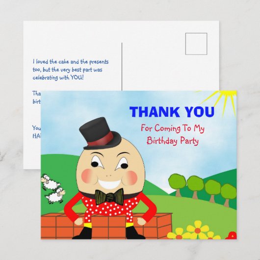 Humpty Dumpty Thormed Kinder Dank u Briefkaart (Voorkant / Achterkant)
