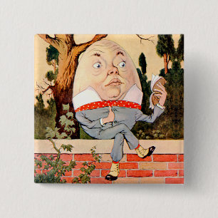 Humpty Dumpty zat op een muur in Wonderland Vierkante Button 5,1 Cm