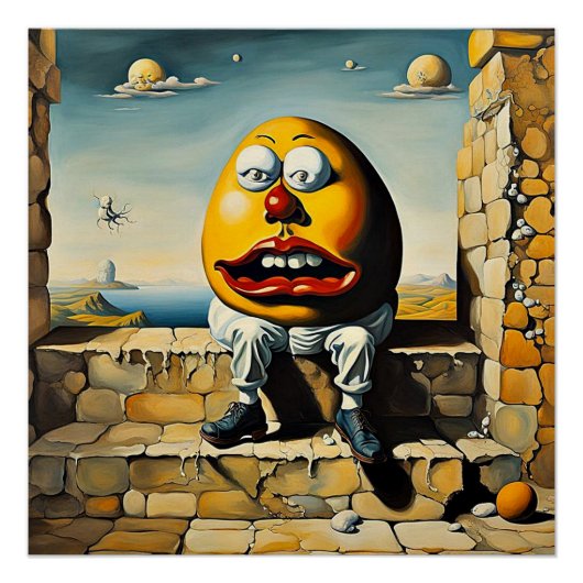 Humpty Dumpty zit op een muur Perfect Poster (Voorkant)