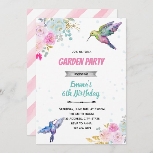 Humzing vogelverjaardagsuitnodiging kaart (Voorkant / Achterkant)