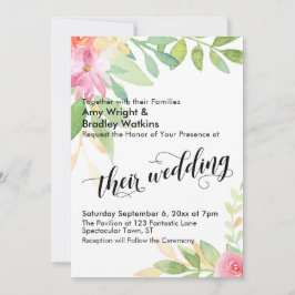 Hun bruiloft typografie Waterverf Bloemen bruiloft Kaart