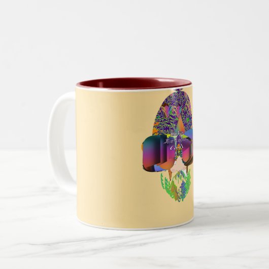 Hun ogen keken naar GOD Novelty Yellow Tweekleurige Koffiemok (Voorkant links)