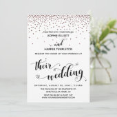 Hun Trouw Hart Script Roze Goud Confetti Kaart (Staand voorkant)