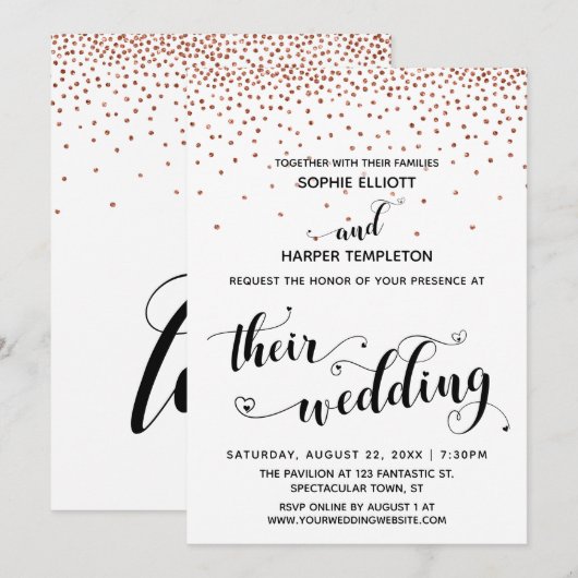 Hun Trouw Hartjes Script Nep-Koper Confetti Kaart (Voorkant / Achterkant)