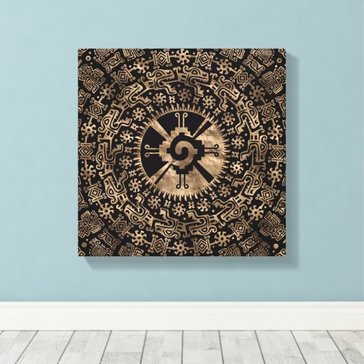 Hunab Ku Gold op zwart Canvas Afdruk (Insitu (Houten vloer))