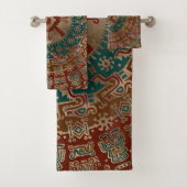 Hunab Ku Gold Red en Blauwgroen Bad Handdoek (Insitu)