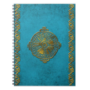 Hunab Ku Mayan symbool  goud op oude steen Notitieboek