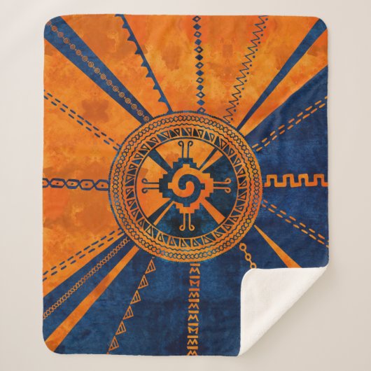 Hunab Ku Mayan symbool Oranje en blauw Sherpa Deken (Voorkant)