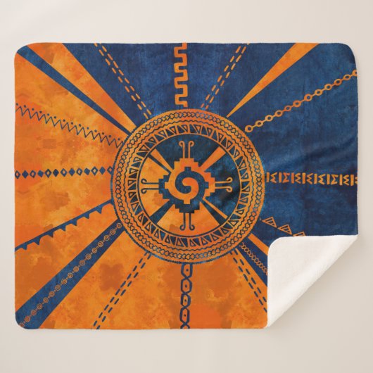 Hunab Ku Mayan symbool Oranje en blauw Sherpa Deken (Voorkant (horizontaal))