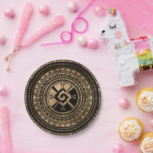 Hunab Ku Mayan symbool zwart en goud Papieren Bordje (Feest)