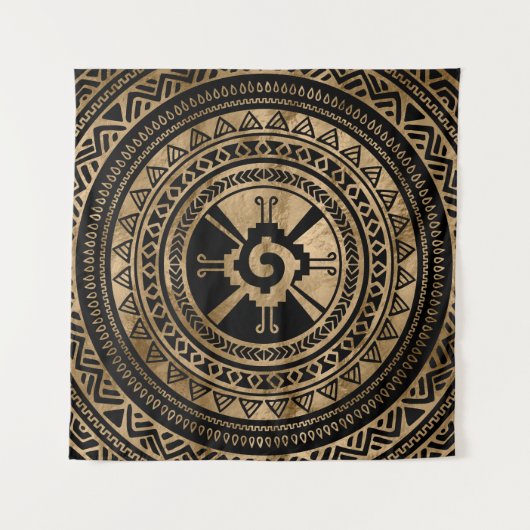 Hunab Ku Mayan symbool zwart en goud Wandkleed (Voorkant (horizontaal))