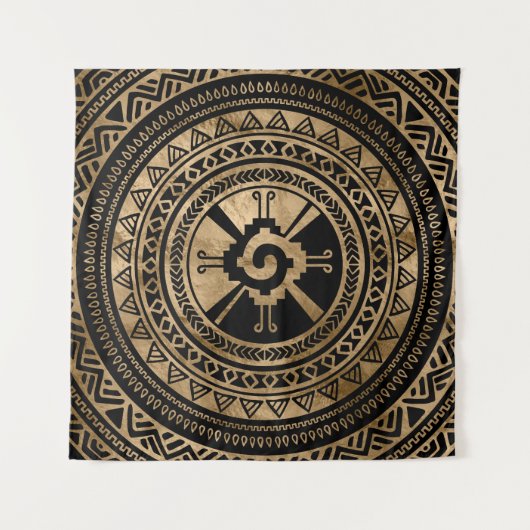 Hunab Ku Mayan symbool zwart en goud Wandkleed (Voorkant)
