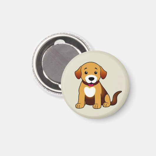 Hund Braun, sitzend - Magneet (Voorkant / Achterkant)
