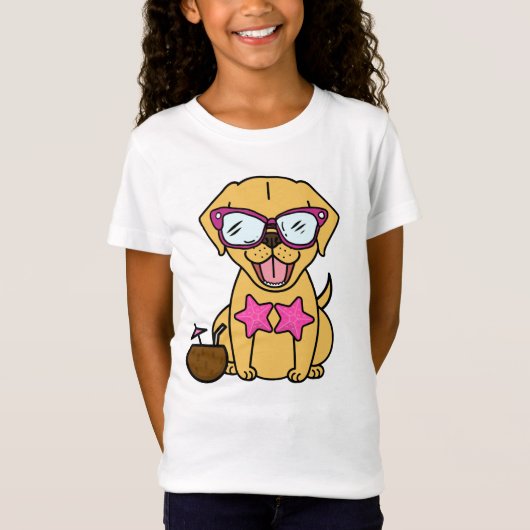 Hund Golden Retriever mit Sonnenbrille am Strand T-shirt (Voorkant)