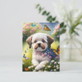 Hund in Blumenwiese mit Schmetterlingen Briefkaart (Staand voorkant)