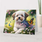 Hund in Blumenwiese mit Schmetterlingen Kaart (Voorkant)
