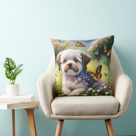 Hund in Blumenwiese mit Schmetterlingen Kussen (Stoel)