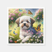 Hund in Blumenwiese mit Schmetterlingen Servet (Voorkant)