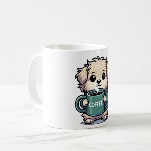 Hund mit Kaffeetasse Koffiemok (Voorkant links)