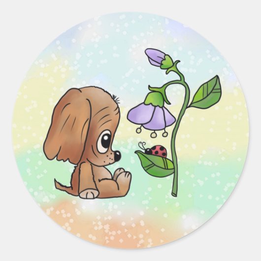Hund und Blume Ronde Sticker (Voorkant)