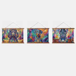 Hunde-Adel Pop Art Trio: Dobermann, Pudel & Bulli Hangend Wandkleed