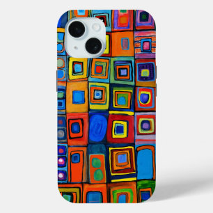 Hundertwasser geïnspireerde levendige pleinen iPhone 15 case